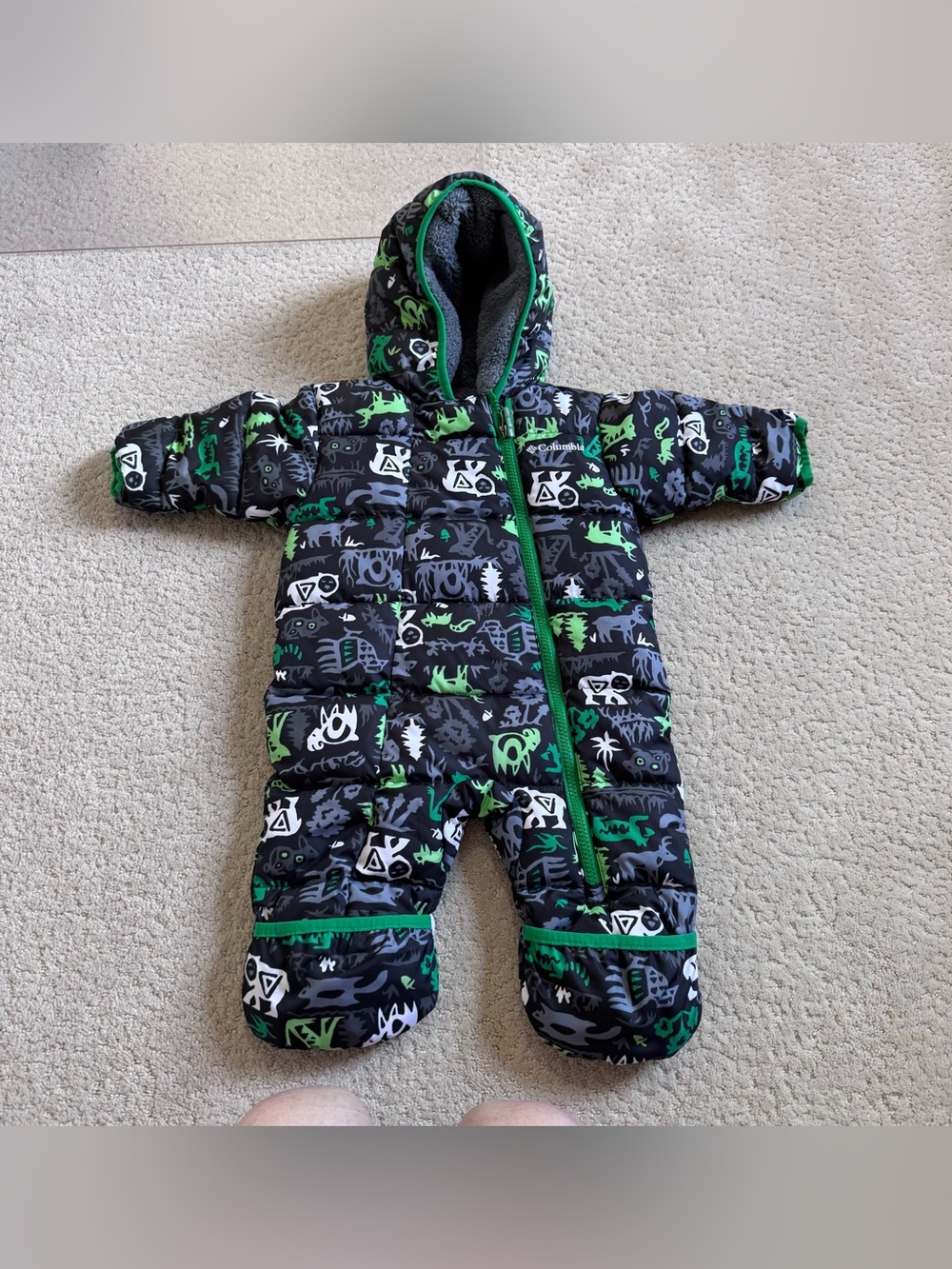 Columbia Infant Snuggly Snowsuit Bunting Hooded Snowsuit 3-6 Months Green Black
